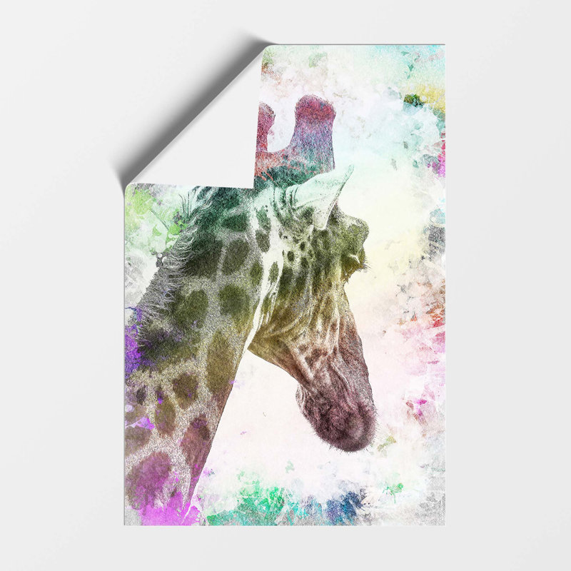 Giraffe Facing the Rainbow - Frameless Print, 59.4 cm H x 42 cm W