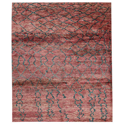Tapis rouge et vert noué à la main de haute qualité