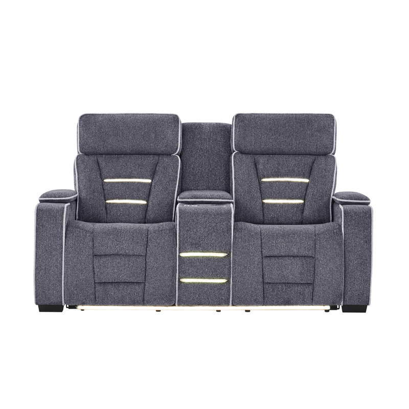 Causeuse inclinable gris AUSTIN avec accoudoirs de rangement