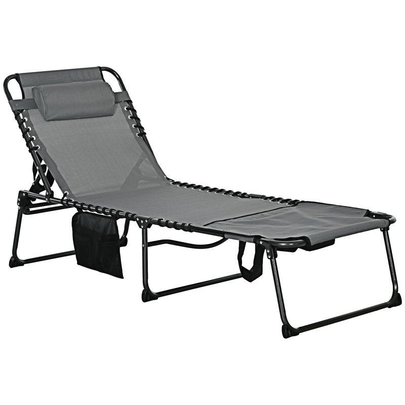 Outdoor Folding Chaise Lounge With Reclining Back, Gray