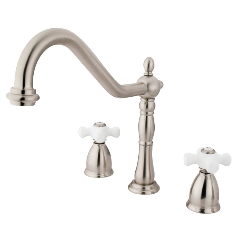 Robinet de cuisine à poignée double Kingston Brass Heritage, Nickel brossé, Sans douchette latérale