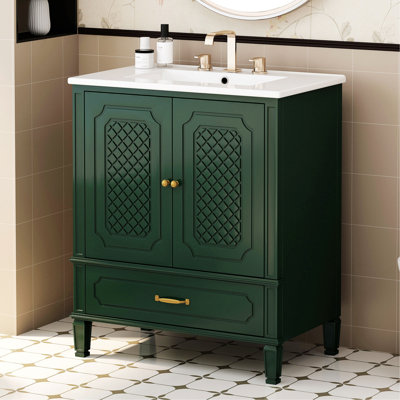 Meuble-lavabo de salle de bain avec lavabo, porte à fermeture en douceur