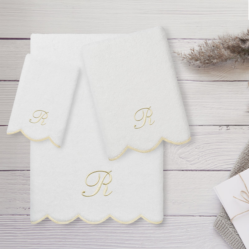Ensemble de serviettes personnalisées 100% coton turque ADORNIA 3 pièces Linum Home Textiles, R, Blanc / beige