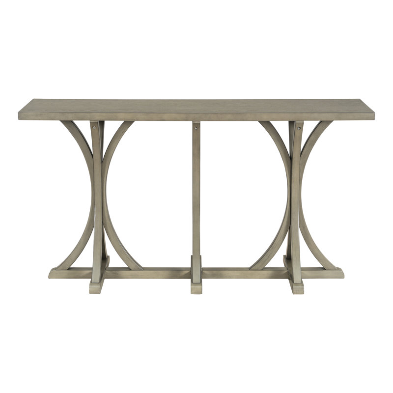 Console d'entrée de 152 cm (59,8 po) avec motif en U, fini placage chêne, pieds en bois d'hévéa, surface lisse idéale pour exposer des objets décoratifs, couloir étroit et incurvé peint