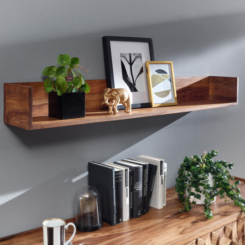 Schuller Rectangular Sheesham Solid Wood Floating Shelf