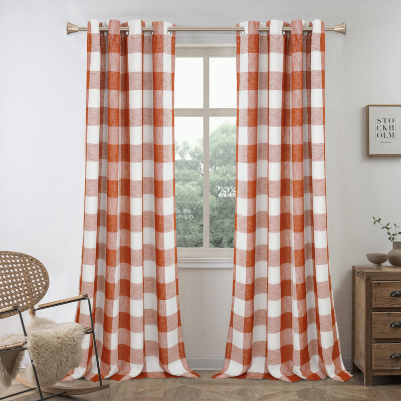 Adamantini Plaid Blackout Thermal Grommet Curtain Panels, 52" W x 84" L, Burnt Orange