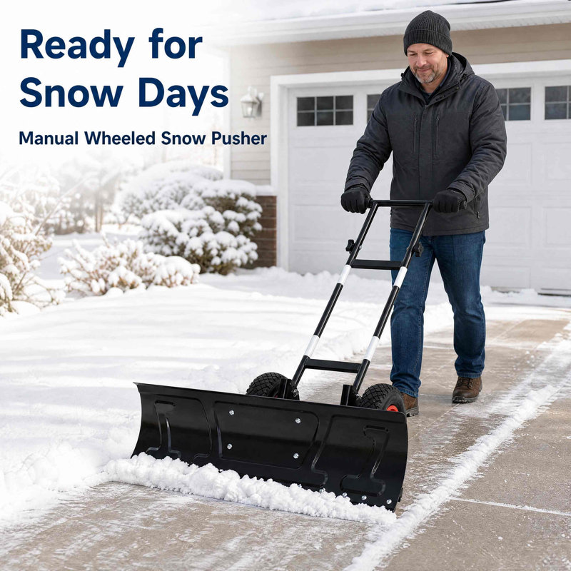 Balconera 36" Heavy Duty Snow Shovel with Wheels, Wheeled Snow Pusher for Driveway