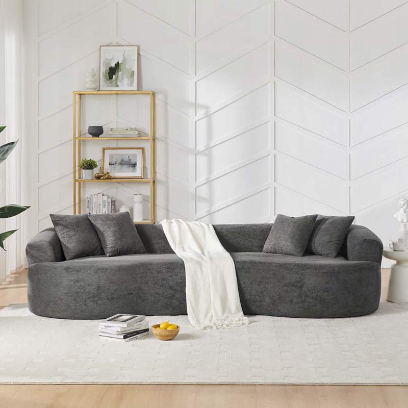Chenille 4-Seater Sectional Curved Sofa,No Assembly Needed, Dark Gray