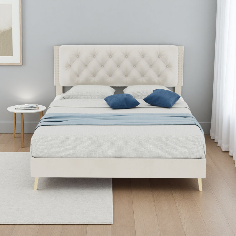 Lit moelleux en suède, Beige, Lit double