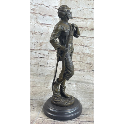 Baiya Mid Century French Renaissance Soldier Holding a Gun Bronze Sculpture Figurine