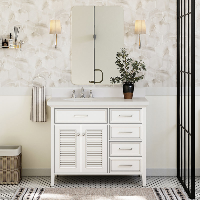 Kensington 43'' W Single Vanity, White, 36.25", White Carrara Quartz