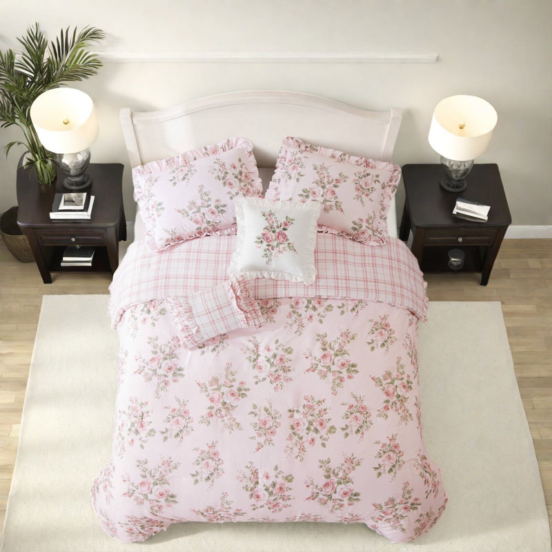 Ensembles de literie 1 pièce, ensemble en microfibre à volants floraux pour chambre à coucher, lit double/queen