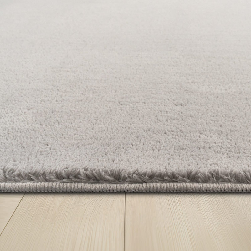 Soft Area Rug Cozy Low-Pile Rug Anti-Slip Solid Color Washable, Rectangle 4'7" x 6'7", Silver