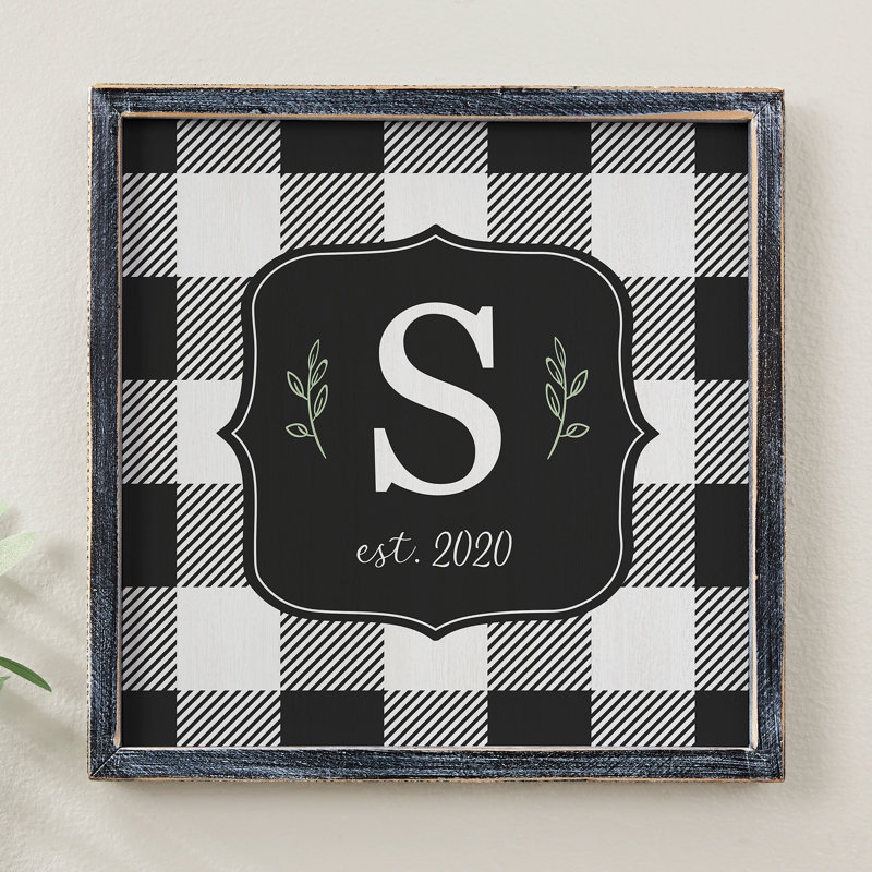 "Black & White" Buffalo Check 12 "X 12" Blackwooded Barnwood Wall Art - cadre texturé sur bois, Oui