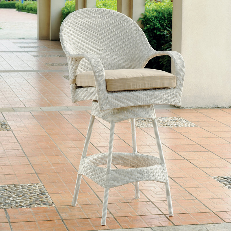 Enno High-Density Polyethylene (HDPE) Wicker Outdoor 24'' Counter Stool with Cushion, Dupione Sand Sunbrella®