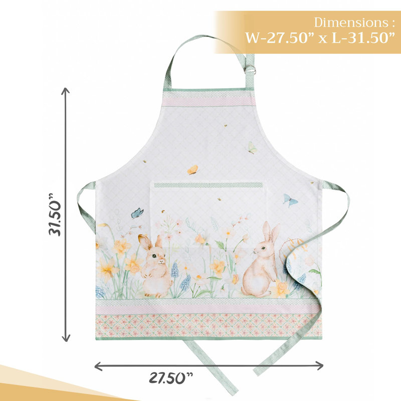 Maison d' Hermine Apron for women with Pocket 100% Cotton 27.50"x31.50" 1 Piece Adjustable Neck Strap & long ties Apron Men, Chef, Wedding, Cooking, Gardening, Server Spring/Summer (Easter Dew )