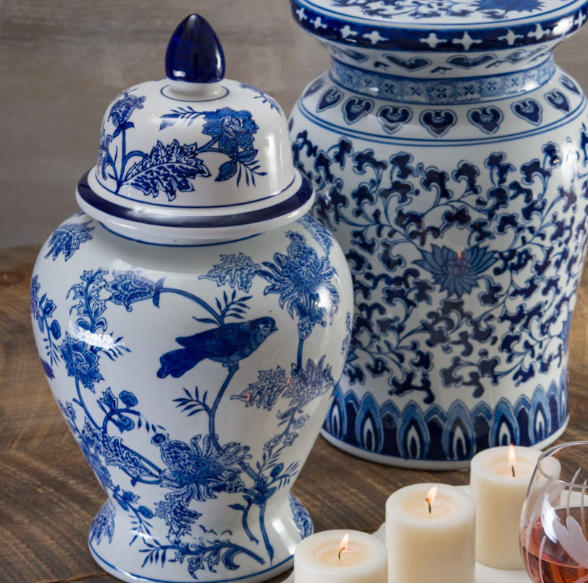 Euro Ceramica Blue Garden Bird and Blossom Ginger Jar & Reviews | Wayfair