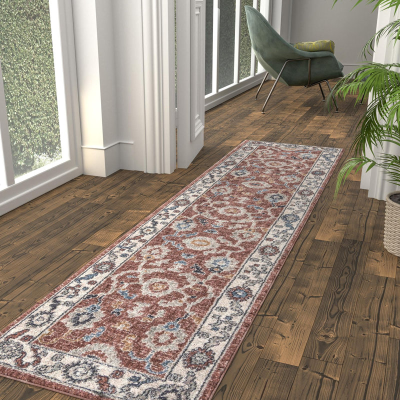 Tapis traditionnel gris foncé beige, Tapis de couloir 2 pi x 8 pi