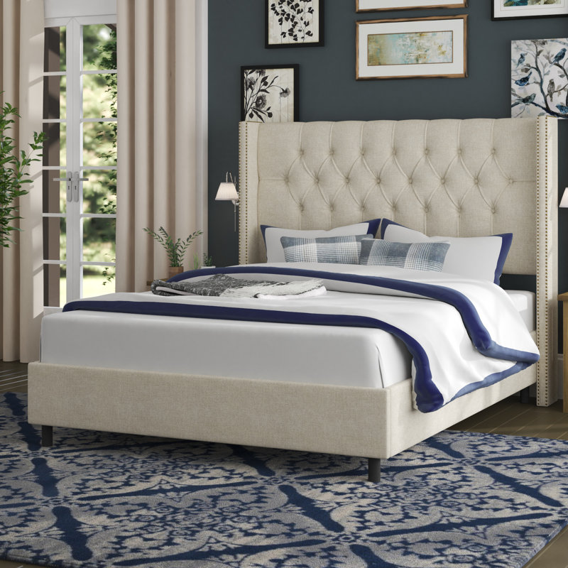 Lit tapissier standard Breckin, Grand, Lin classique talc