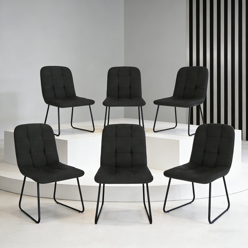 47cm H Tufted Upholstered Upholstered Back Side Chair in Brown, Black