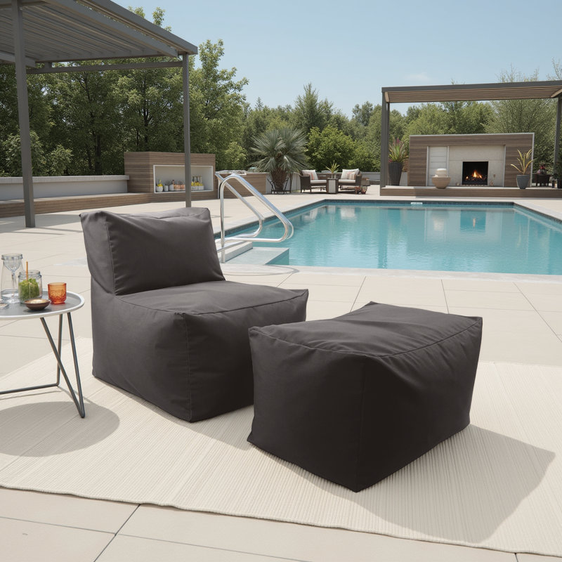 Outdoor Pouf Bench, Seascape Sand, Gray