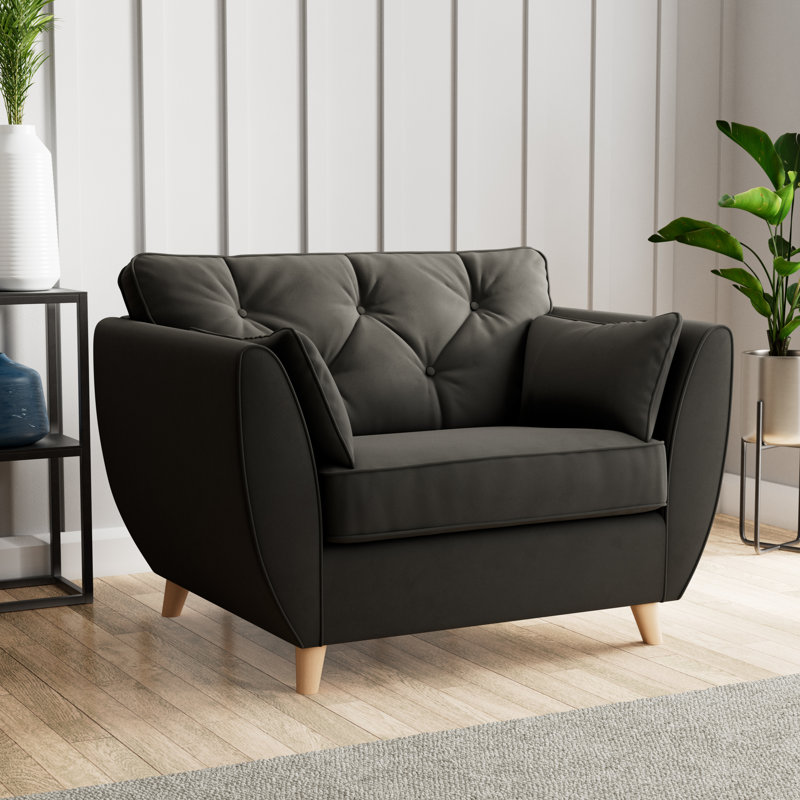 Hoxton Upholstered Chair And A Half, Black, Beige Wood