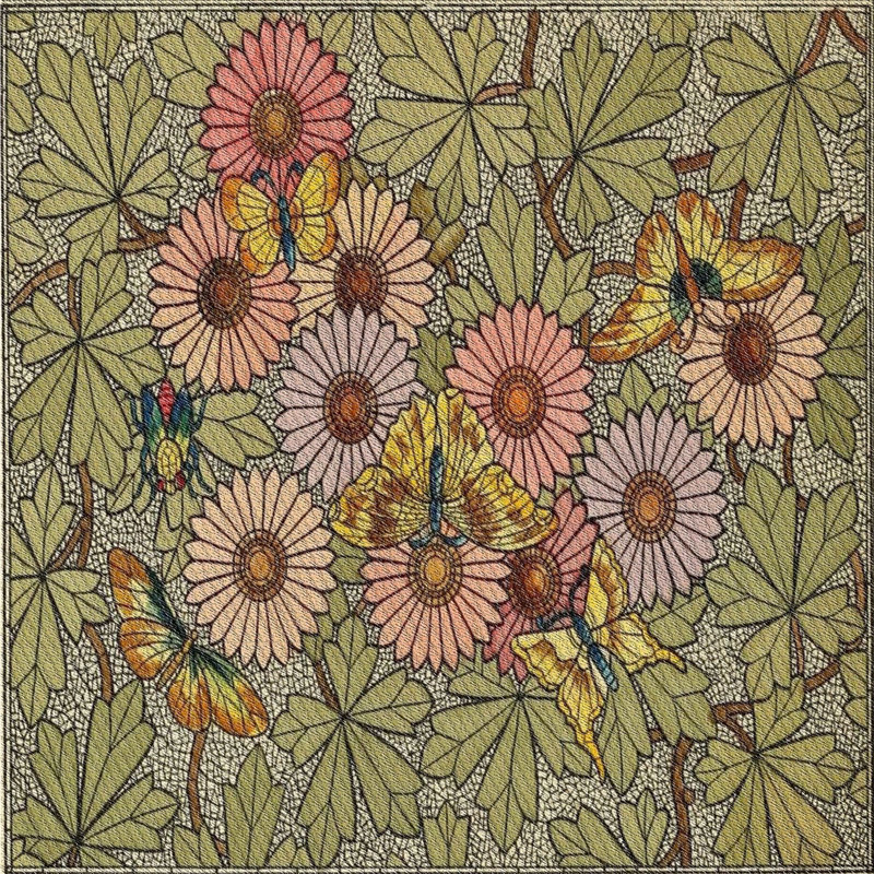 Tapis vert/rouge à motifs, Carré 5 pi