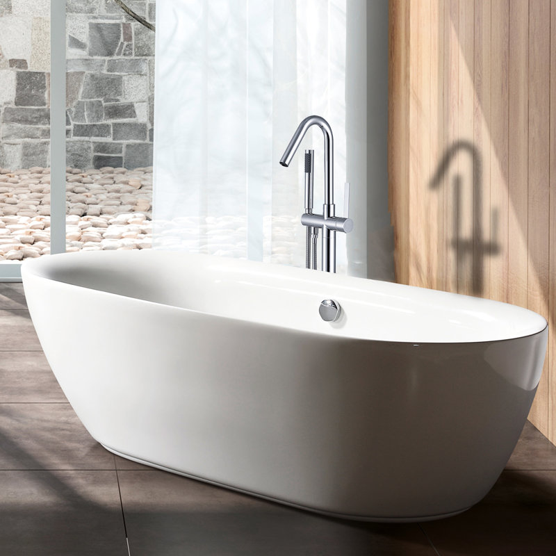 Robinet de baignoire autoportant avec douche à main, 44 po de profondeur x 8 po de largeur, 7 po de hauteur, 9 lb, accessoire de salle de bain en métal, style