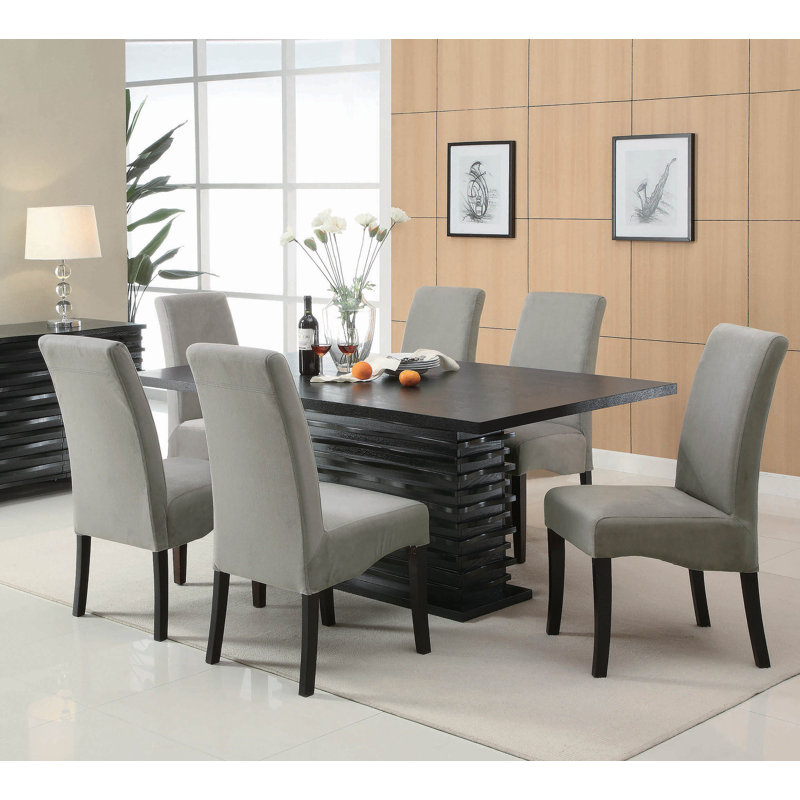 Pedestal Dining Set in Black and Gray, 7