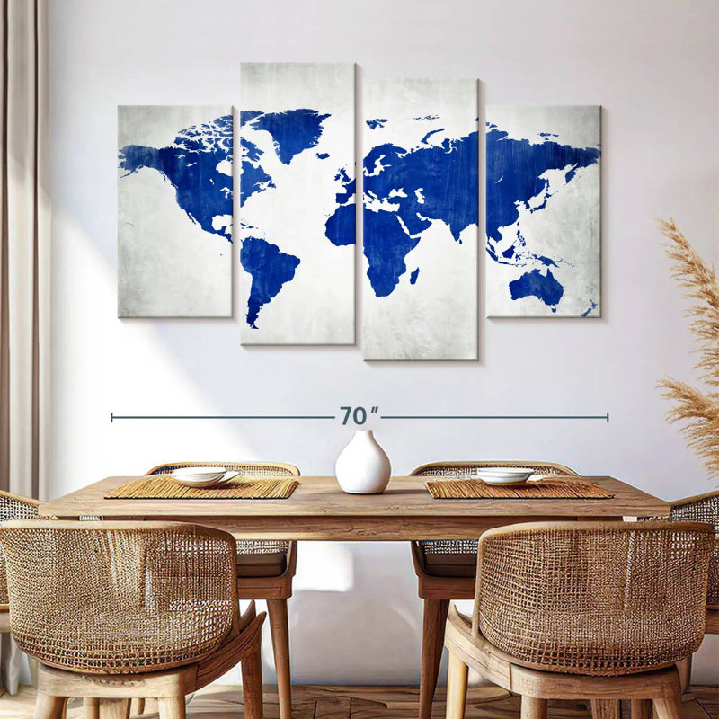 Carte du monde Aliaz en bleu, H 42 po x l 68 po
