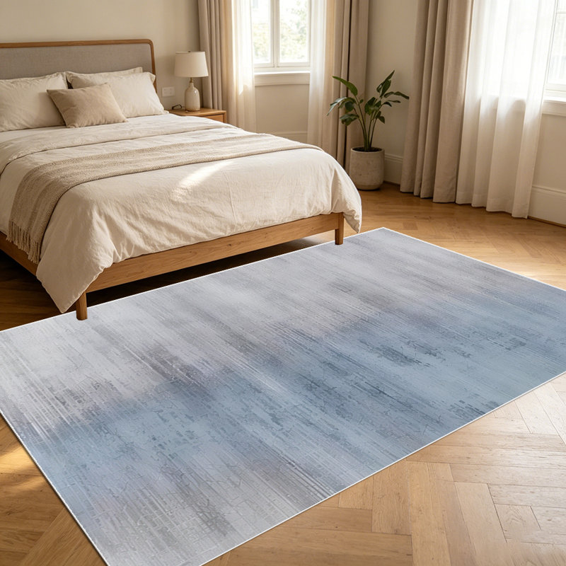 1PC Faded Distressed Blue-Grey Neutral Linen Textured area rugs for Living Room, Soft and Comfortable, Suitable for all seasons, easy-to-maintain, machine washable Indoor floor mat, Under Table Farmhouse suitable for dining room, bedroom, entryway,