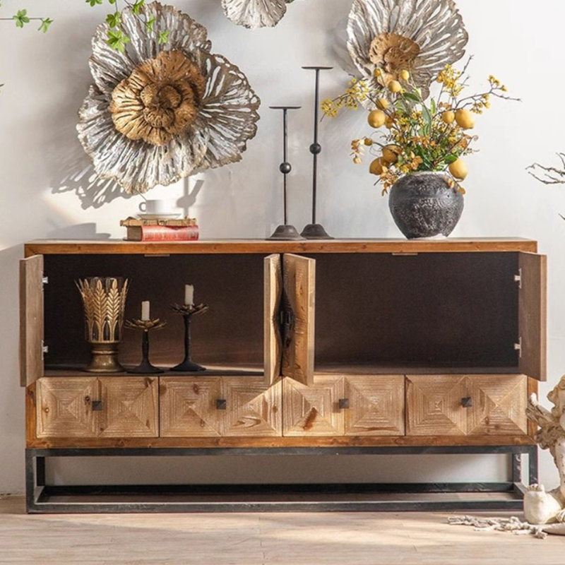 Armoire latérale en cèdre à quatre tiroirs pour salle à manger Zen-Style