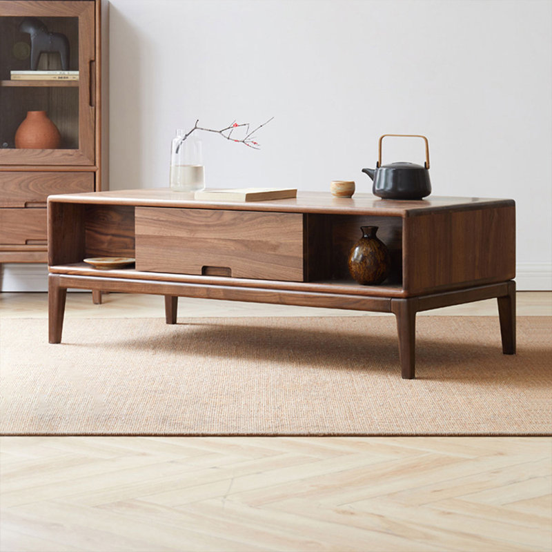 Walnut Solid- Wood Rectangular Coffee Table, 16.54" H x 47.24" L x 22.05" W