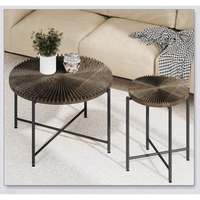 Ensemble de table basse et de table de bout 2 pièces Radial, Walnut Brown