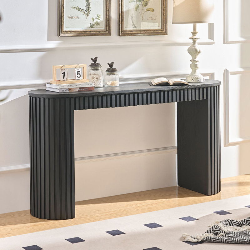 Elegant Modern Console Table With Drawer And Vertical Stripe Design For Living Room Hallway Foyer Entrance Study, Black
