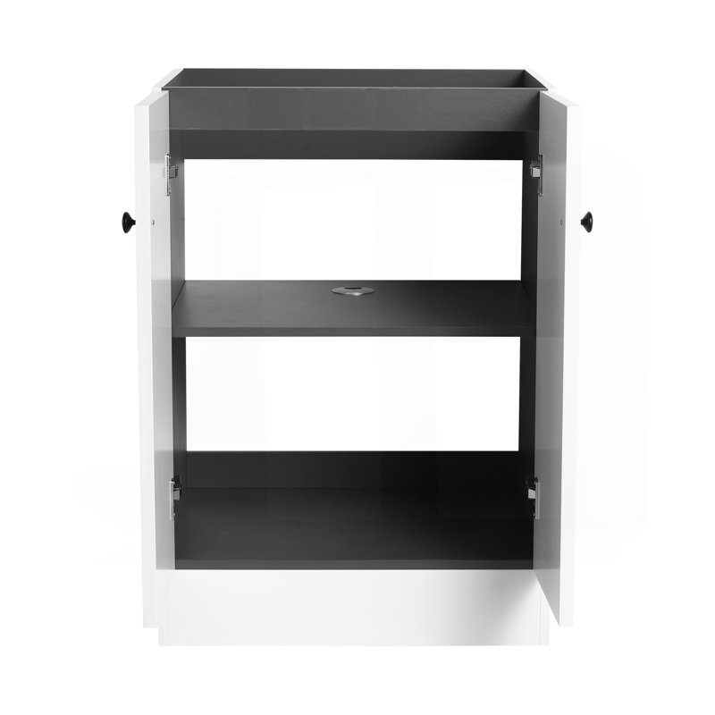 Meuble-lavabo autoportant 24 po et 2 portes d'armoire à fermeture en douceur (emballage KD) - sans le lavabo, Blanc