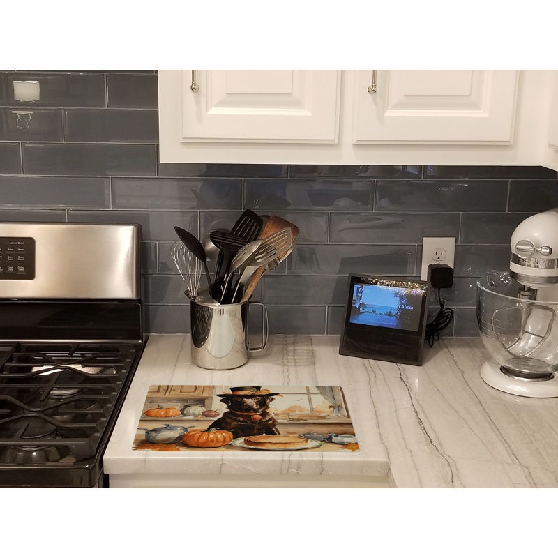 Chocolate Lab Fall Kitchen Pumpkins Glass Cutting Board Large