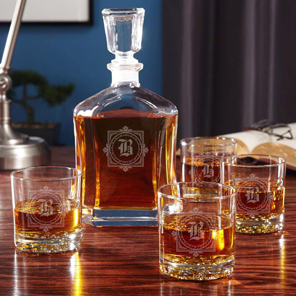 Baumann Personalized 5 Piece Whiskey Decanter With Glasses Set Astoria Grand 