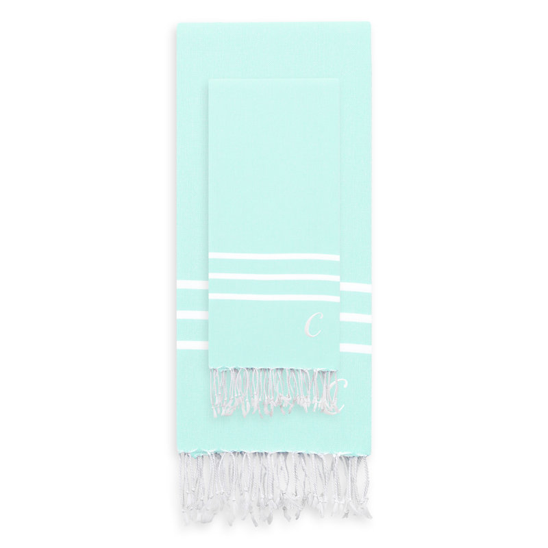 Ensemble de serviettes en coton turc 2 pièces Alara, Aqua pâle, C