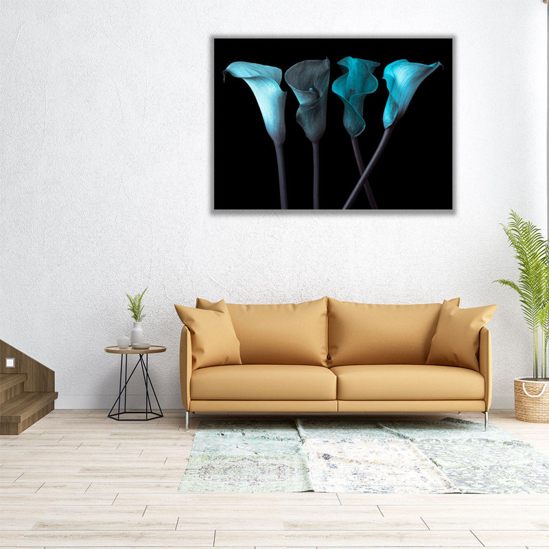 «Four Calla Lilies 1», reproduction d'art sur toile, H 18 po x l 24 po