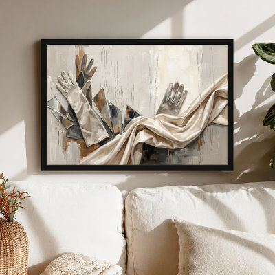 Art mural sur toile noir encadré pour le salon, la chambre à coucher, le bureau ou le vestibule - Décoration murale décorative avec mains abstraites