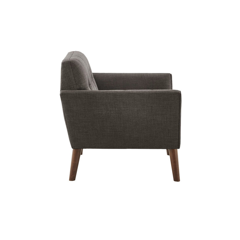 Mid Century Modern Arm Supported Lounge Seat, Button , Solid Pecan Wood Legs, 37"W X 29.5"D 31.5"H, Sitting Chair, Support, 31.5"H
