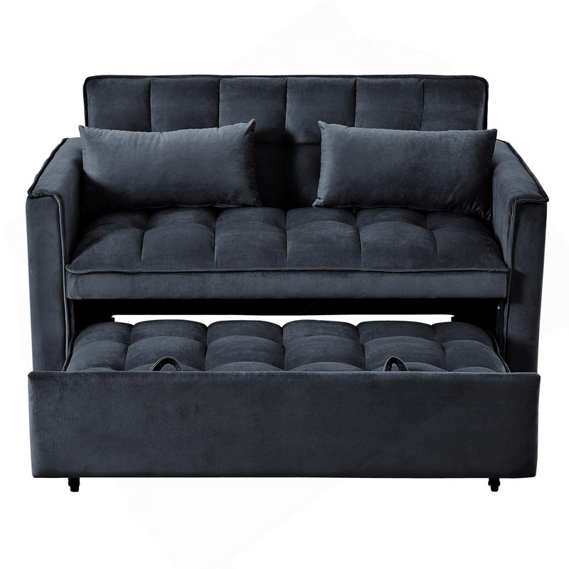 Canapé-lit convertible 3 en 1, canapé-lit moderne escamotable, dossier réglable, canapé-lit en velours avec coussins et poches pour le salon, noir