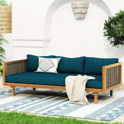 3 lits avec accoudoirs - Coussins de construction en bois - Siège à lattes de revêtement l 66,09 po x l 31,82 po H 3,1 po, dossier 66,09 po l 31,82 po x P 24,1 po