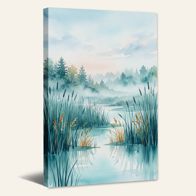 «Misty River and Pine Trees», reproduction d'art sur toile