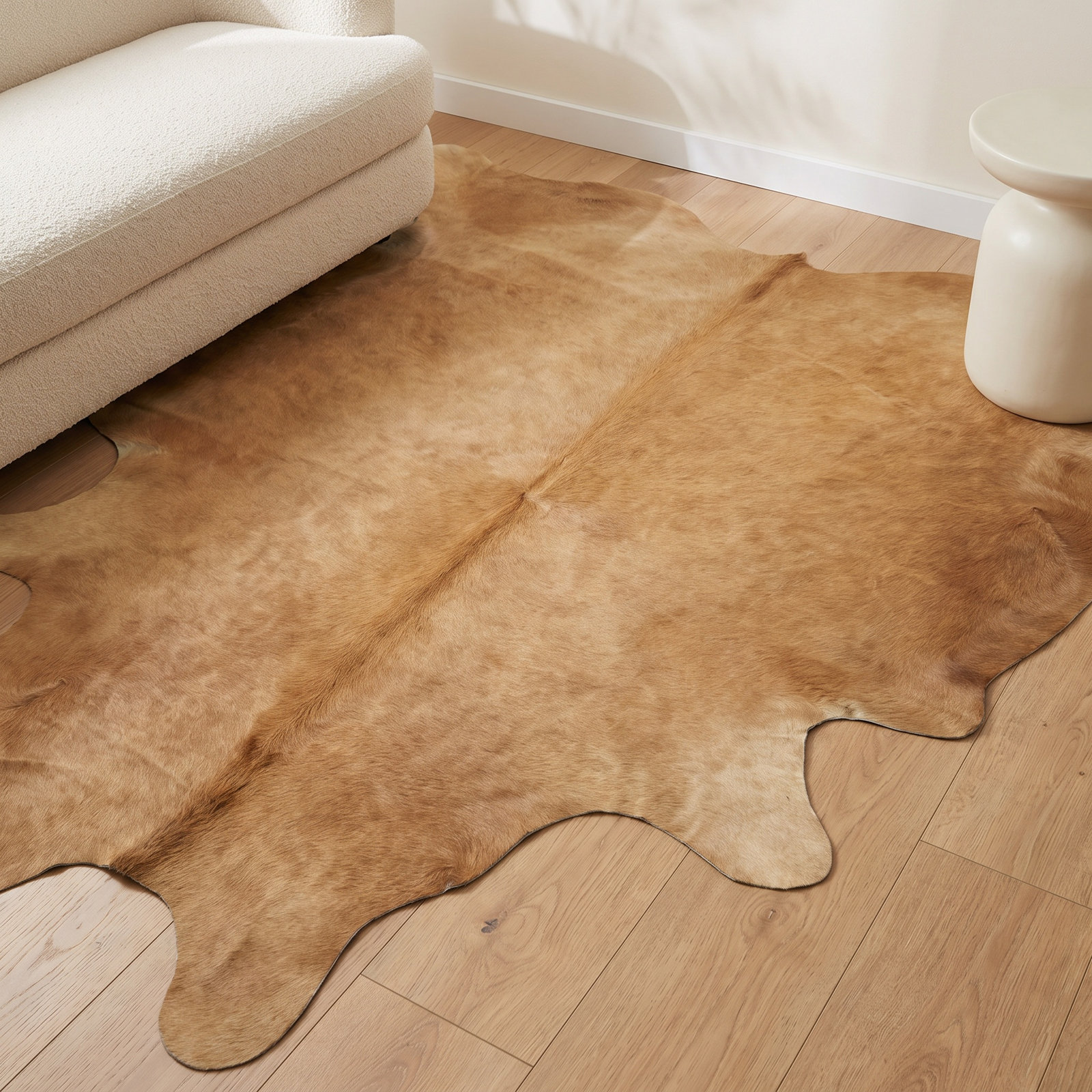 Charlize Natural Beige Handmade Cowhide Rug, 5' x 6'6"