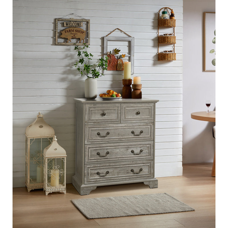 Commode 5 tiroirs pour chambre à coucher, Chêne antique