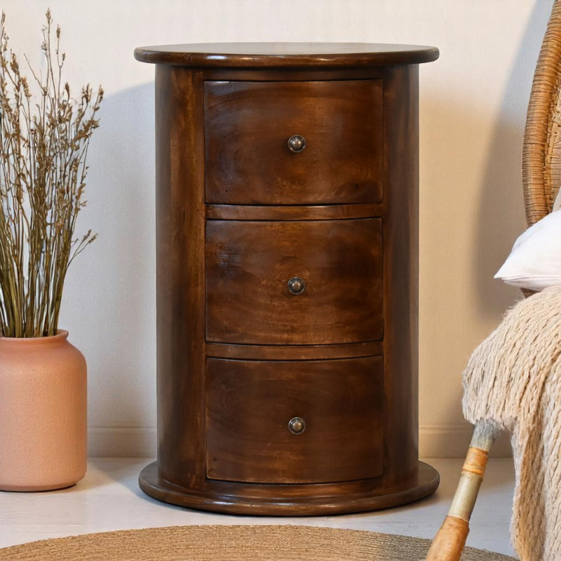 Commode tambour 3 tiroirs châtaignier