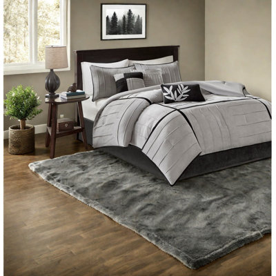 Grey Faux Suede Cal King Bedding Sets, Casual Elegance Style