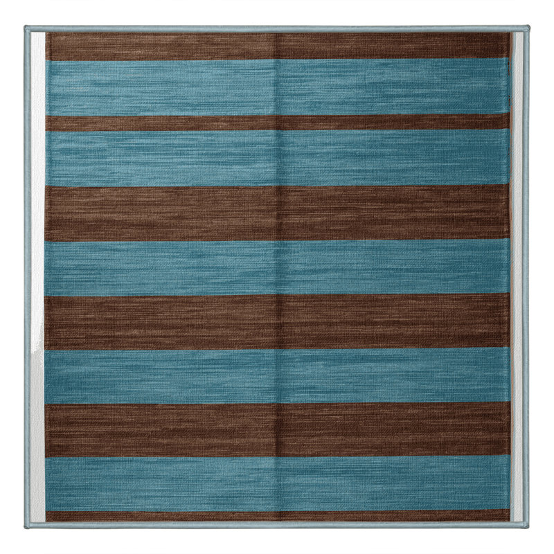 Tapis bleu à rayures horizontales lavable à la machine, Carré 4 pi